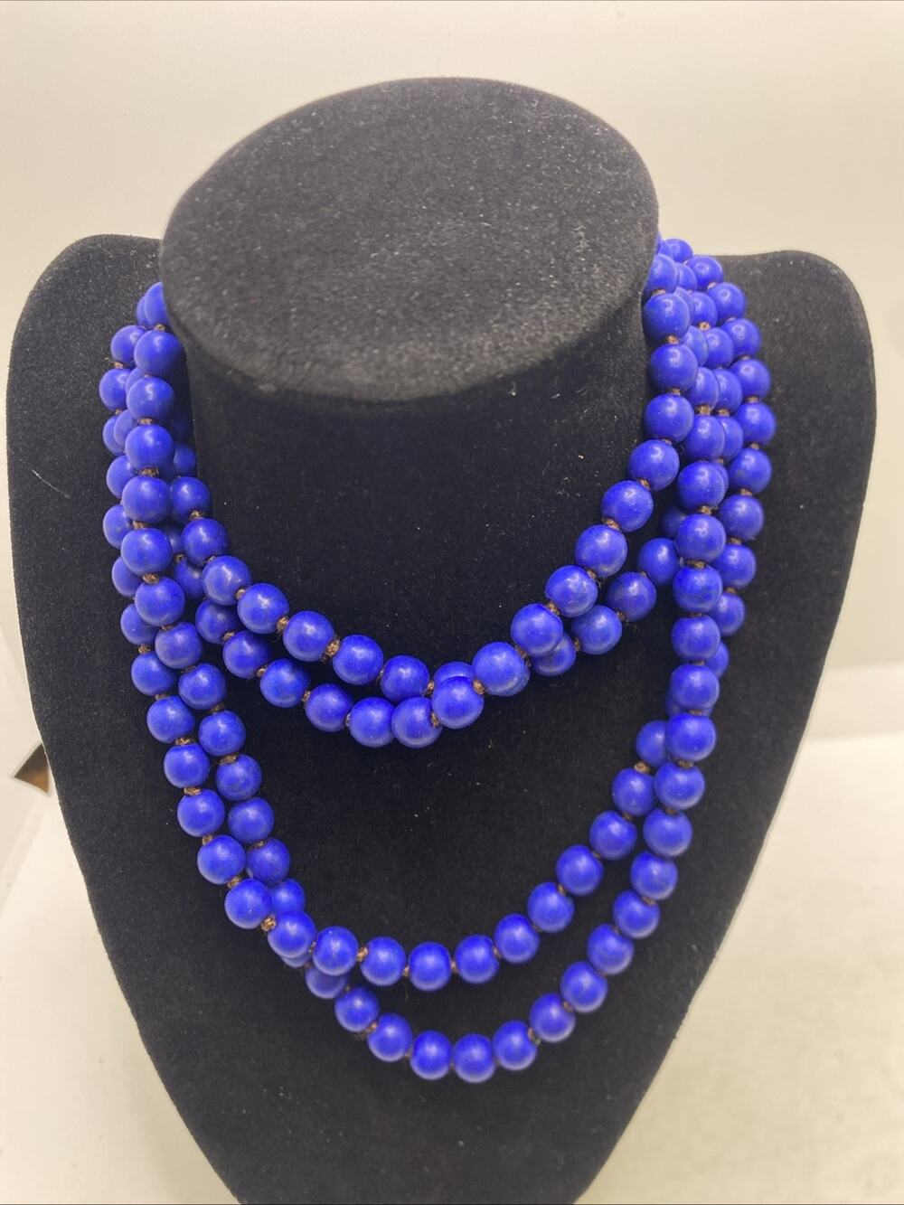 Womens Blue Beaded Statement Necklace Womens Long Necklace